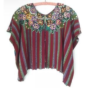 Vintage 1980s Hand-Embroidered Huipil Blouse One Size